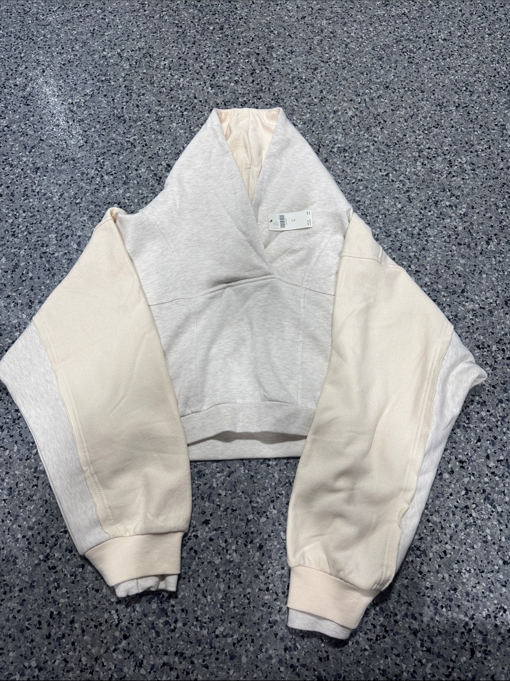 Anthropologie Cream and Light Gray V-Neck Pullover Hoodie